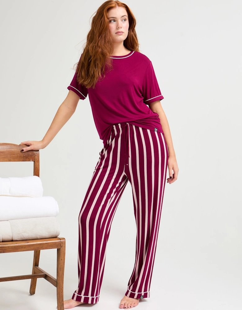 Bamboo Tee and Trouser Set in Bordeaux Stripe