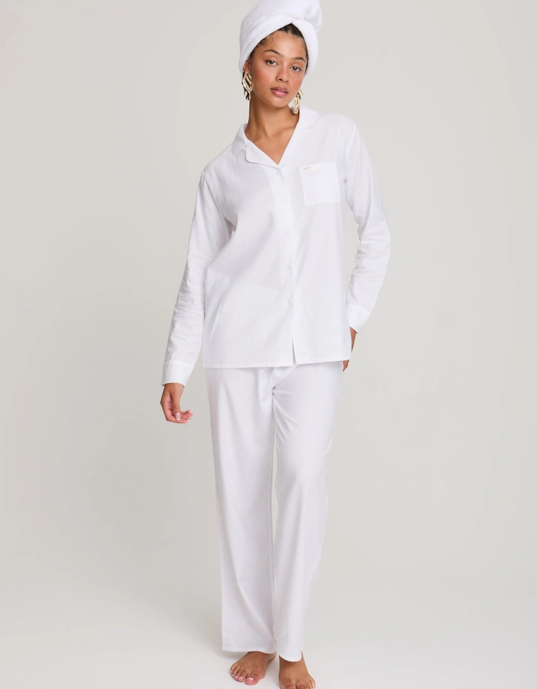 Cotton Modal Long Pyjama Set in White