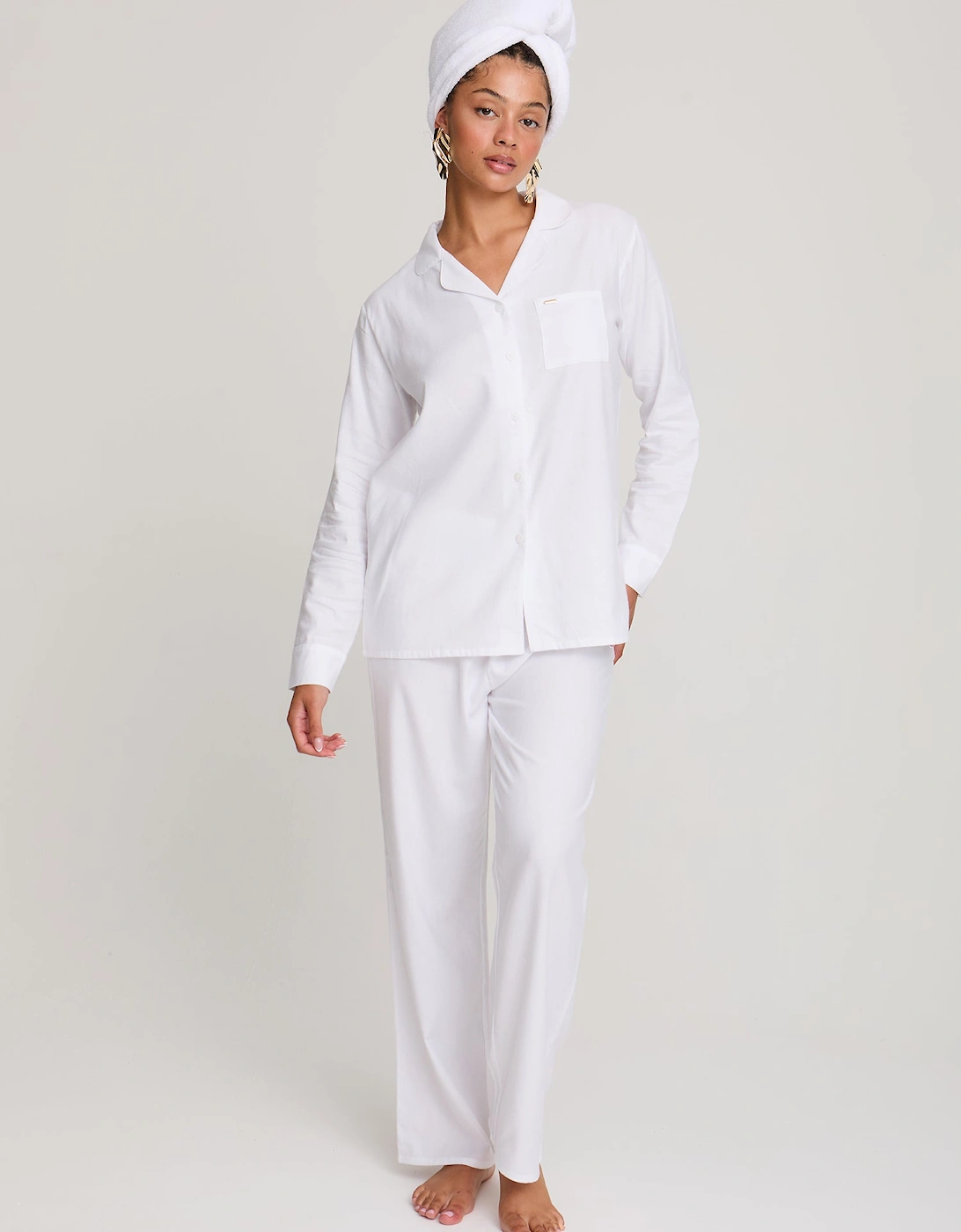 Cotton Modal Long Pyjama Set in White