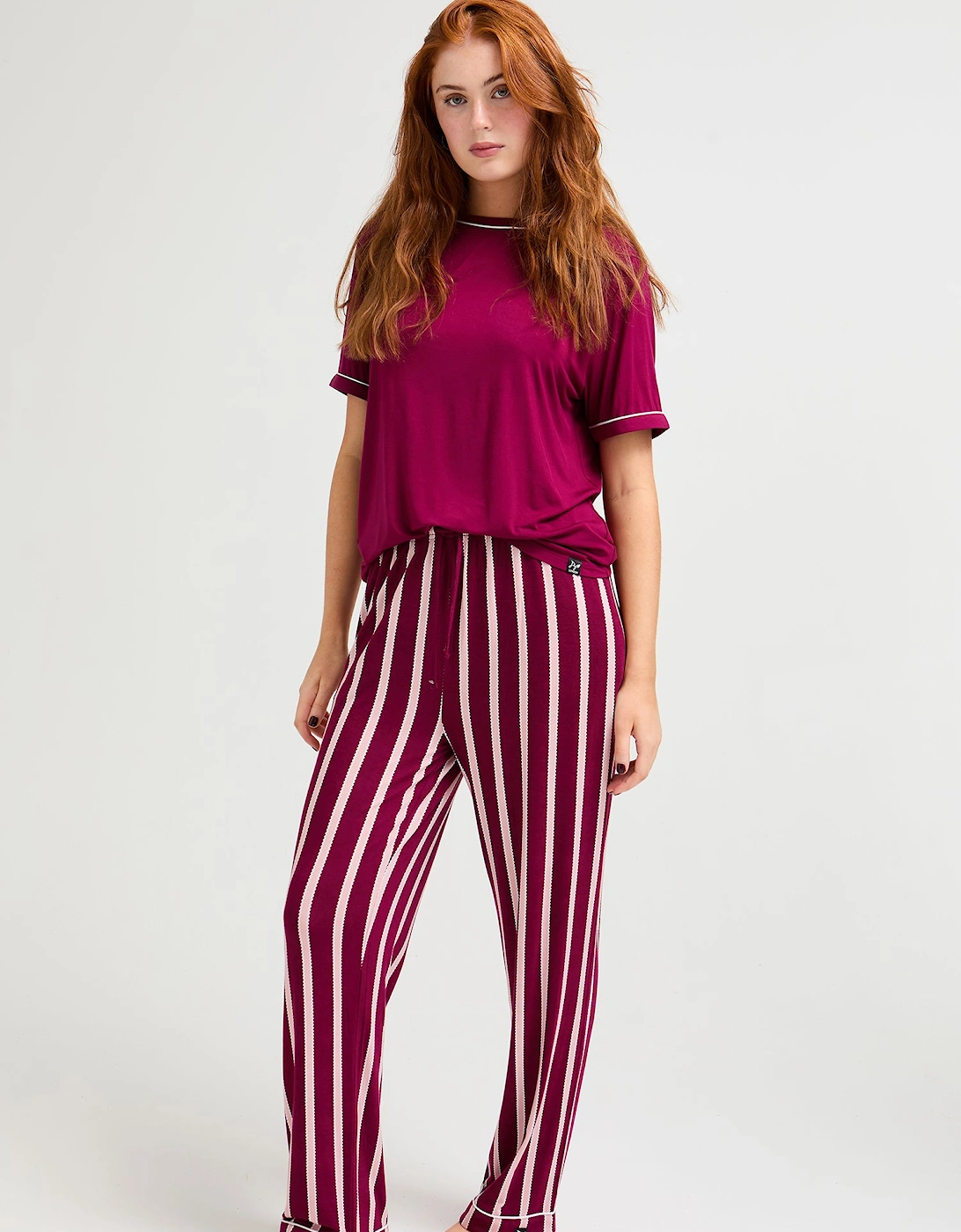 Bamboo Tee and Trouser Set in Bordeaux Stripe, 5 of 4