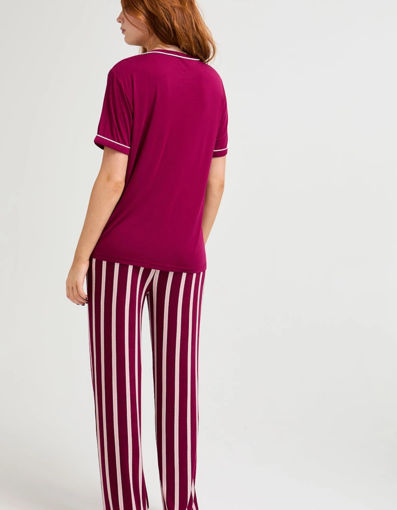 Bamboo Tee and Trouser Set in Bordeaux Stripe