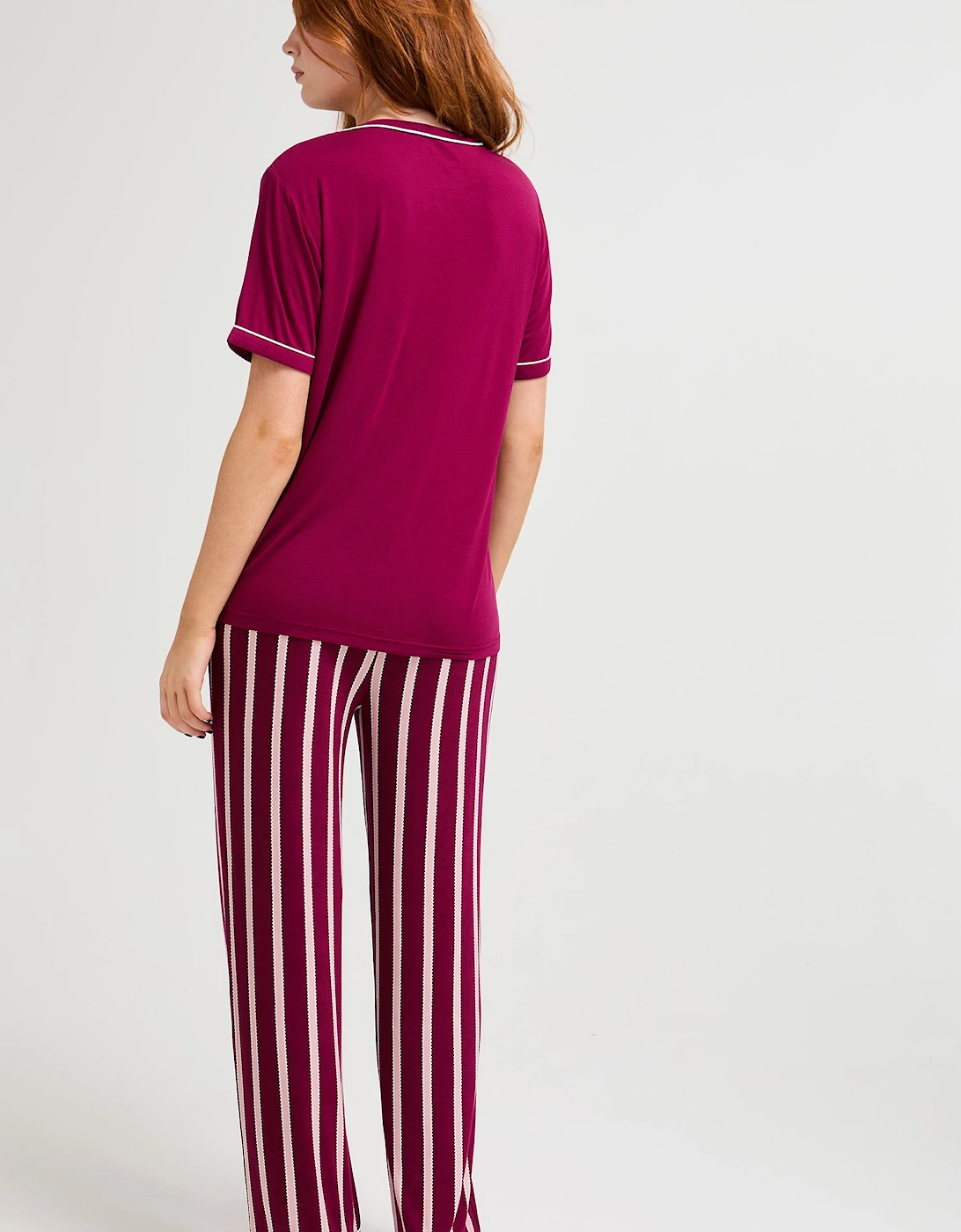 Bamboo Tee and Trouser Set in Bordeaux Stripe
