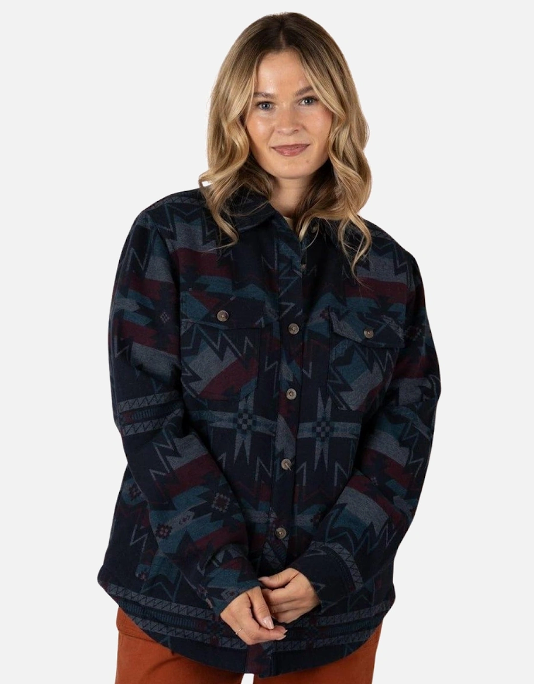 Womens Stella Aztec Shacket Long Sleeve Shirt, 2 of 1