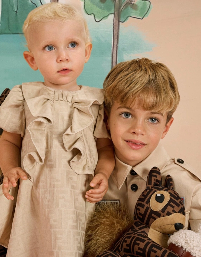 Baby Girls FF Jacquard Logo Dress in Beige