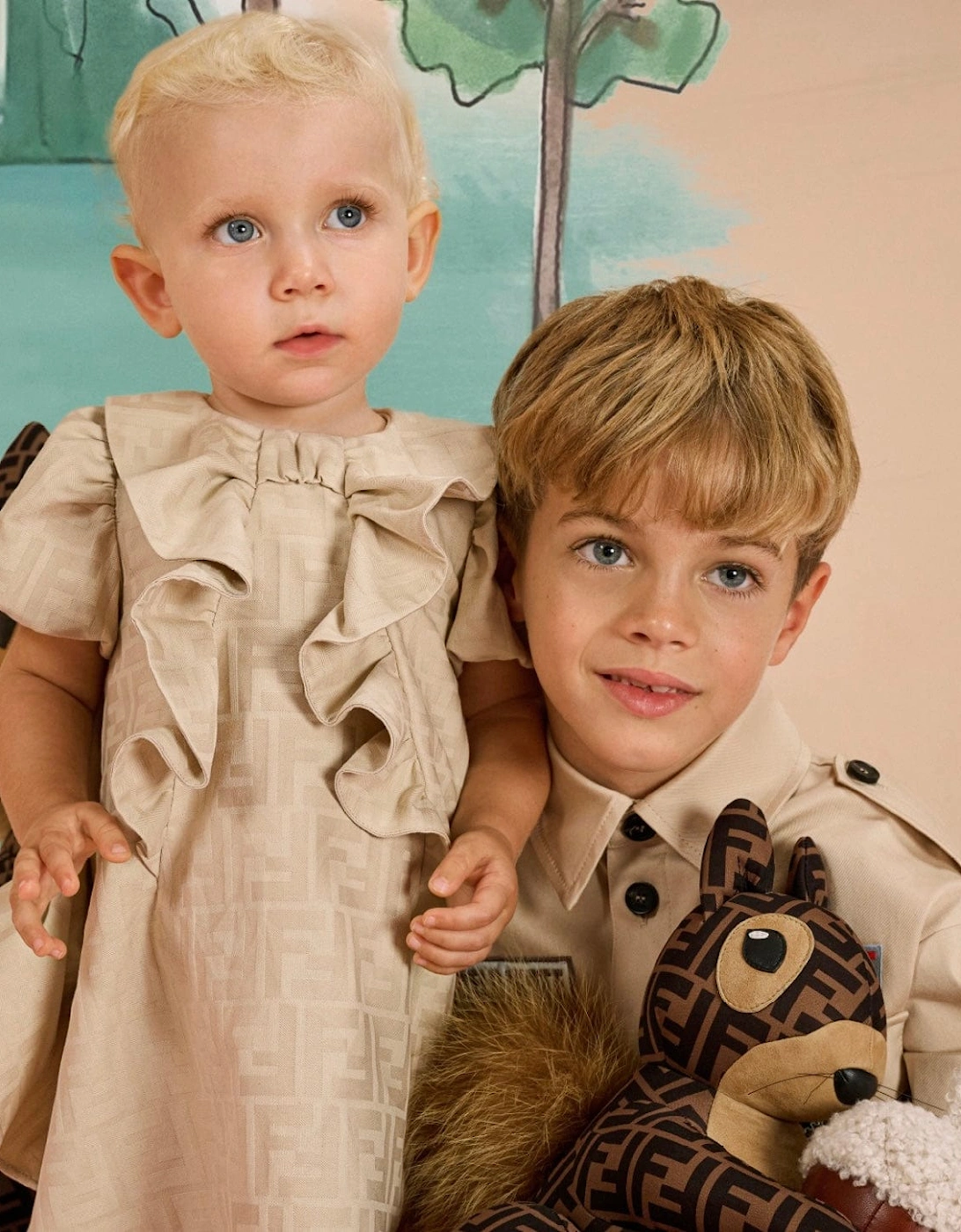 Baby Girls FF Jacquard Logo Dress in Beige