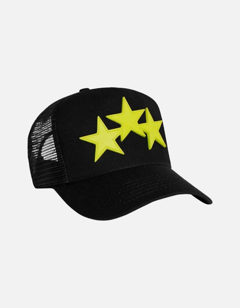 Three Star Trucker Hat Black Lime