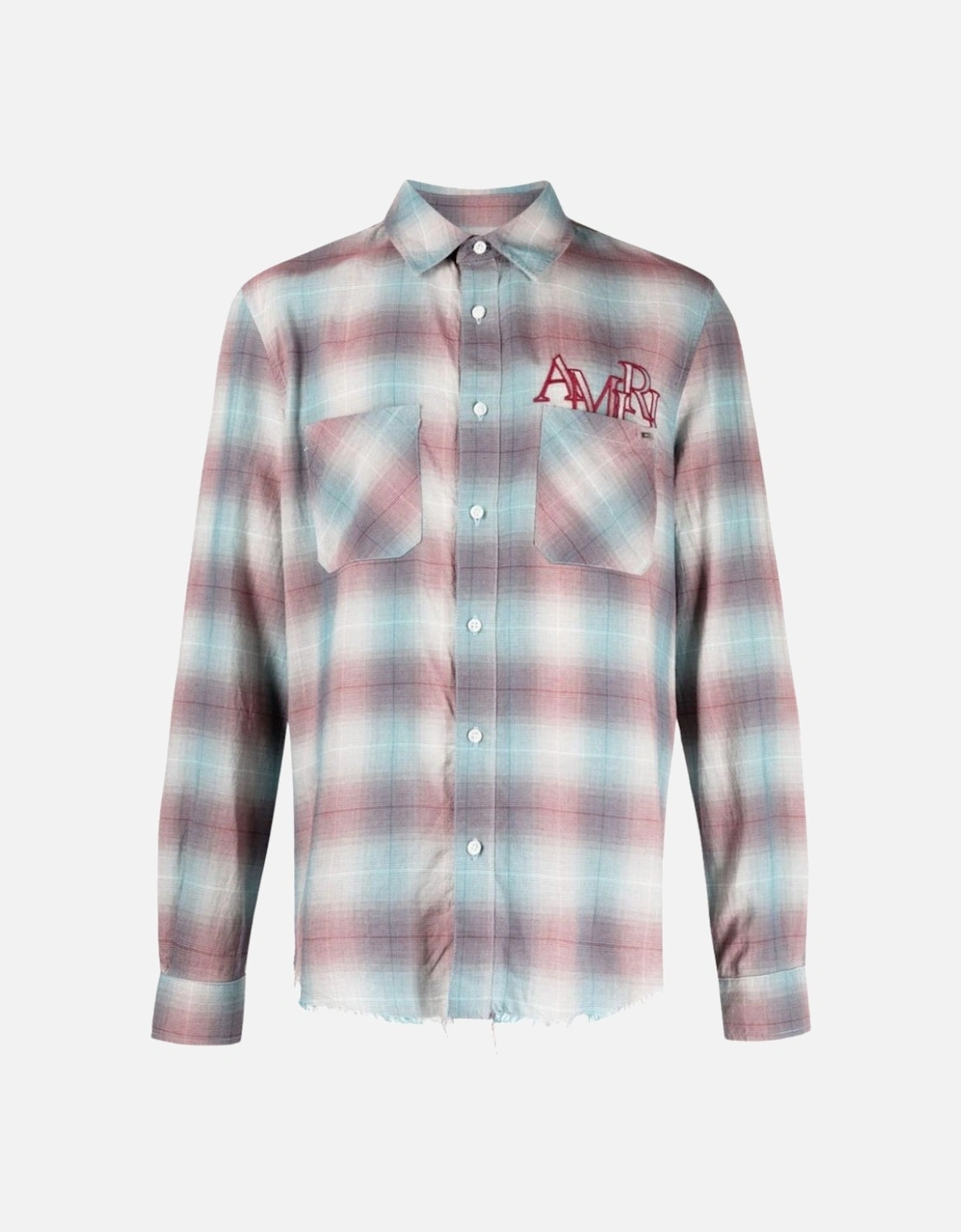 Men's Amiri Staggered Plaid Flannel Teal/Red - Size: M