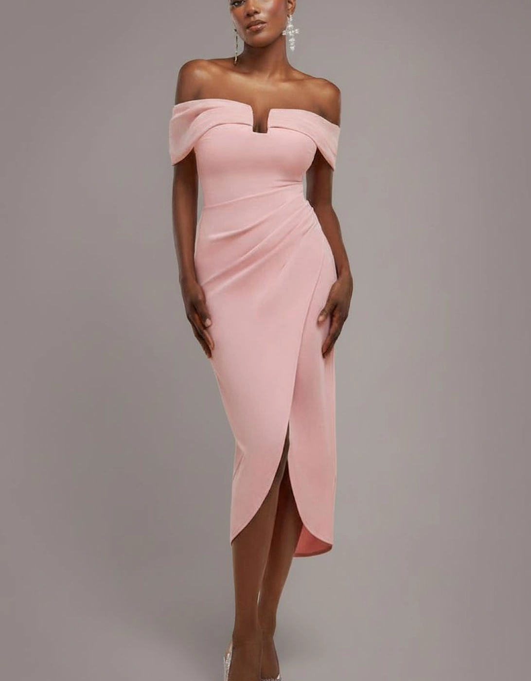 Off The Shoulder Chiffon Wing Scuba Crepe Midi Dress, 2 of 1