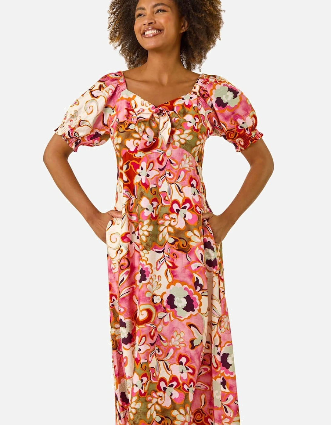 Floral Print Tie Front Midi Dress, 2 of 1