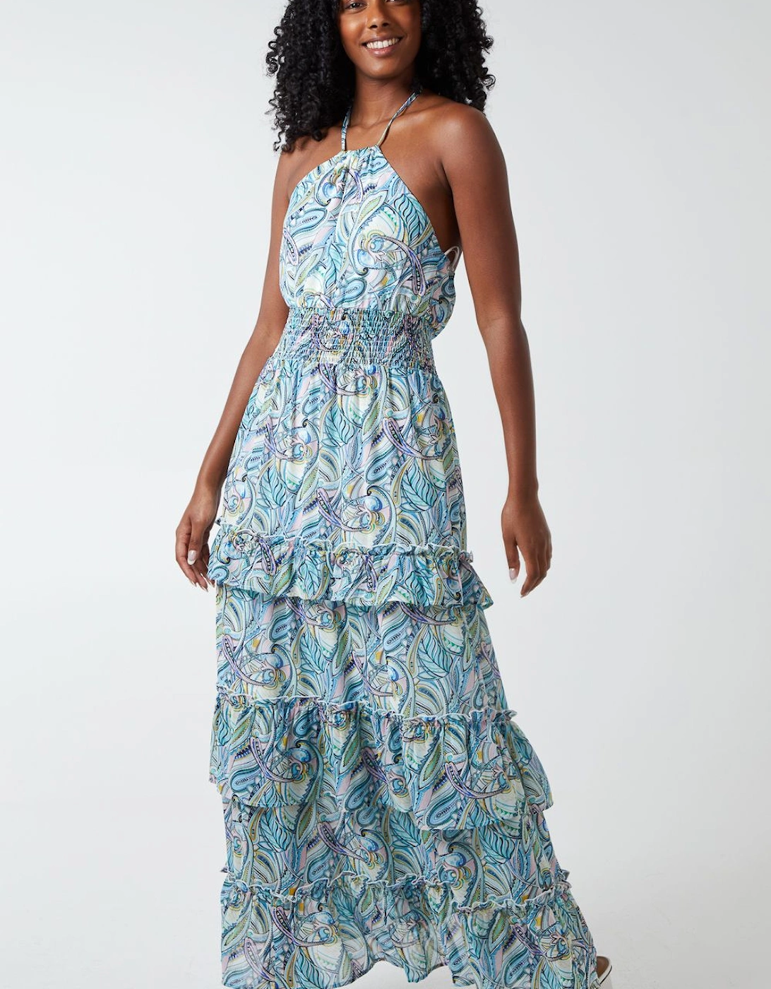 Halter Neck Ruffle Midi Dress, 2 of 1