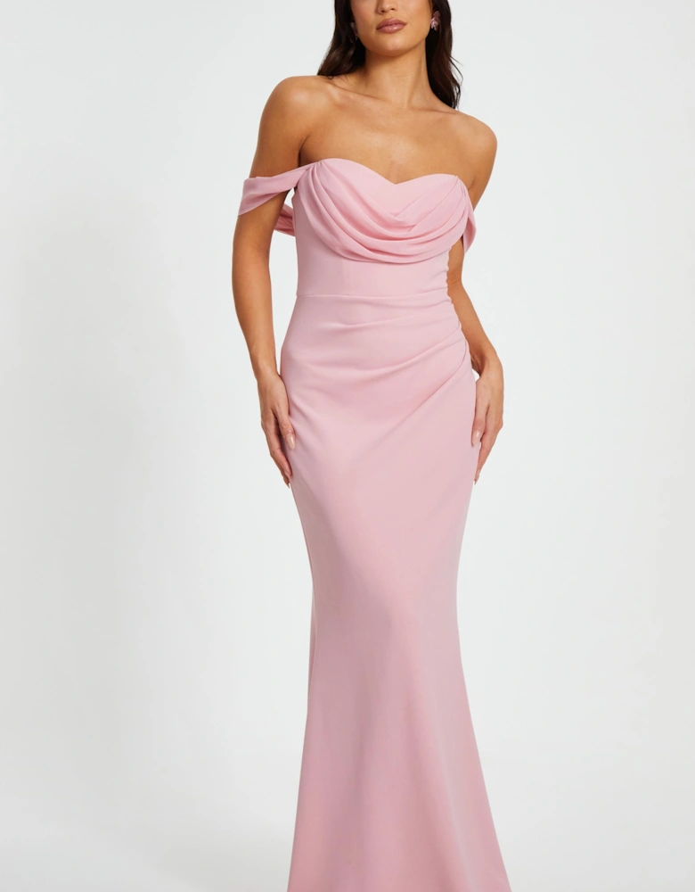 Pale Pink Chiffon Bardot Maxi Dress