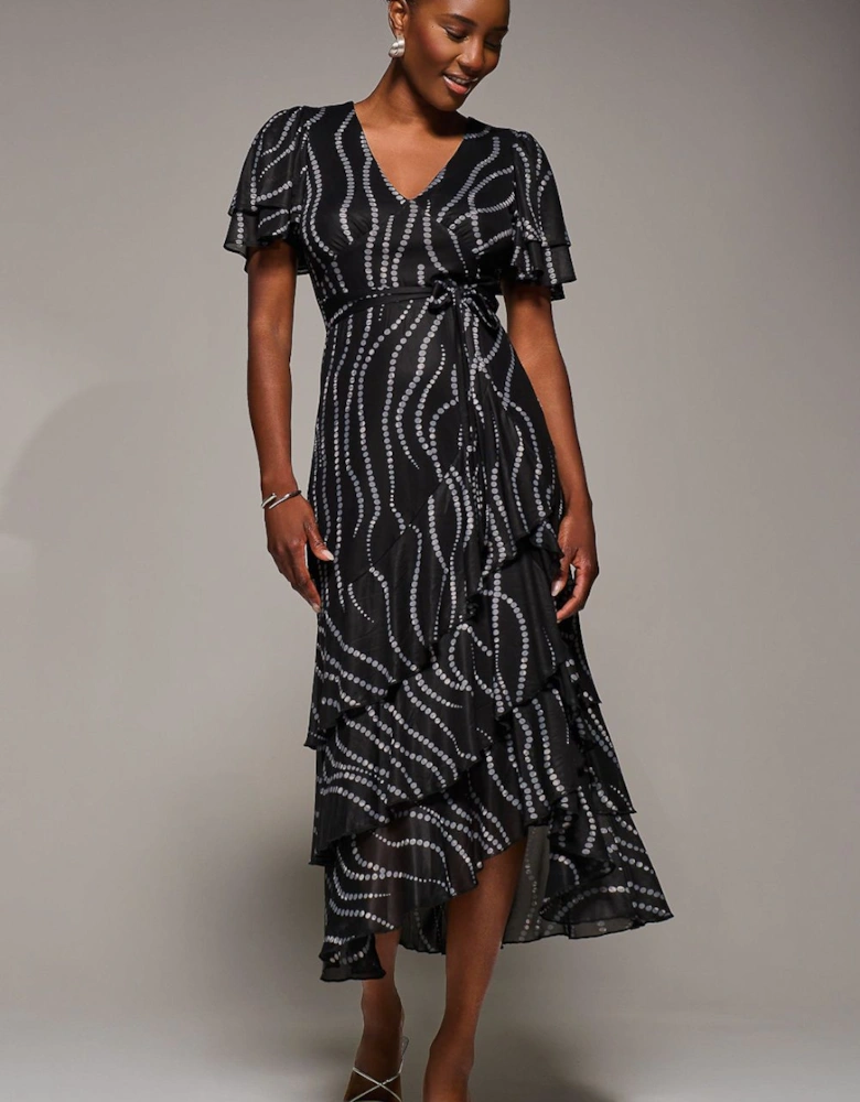 Angel Sleeve Ruffle Hem Mesh Midaxi Dress