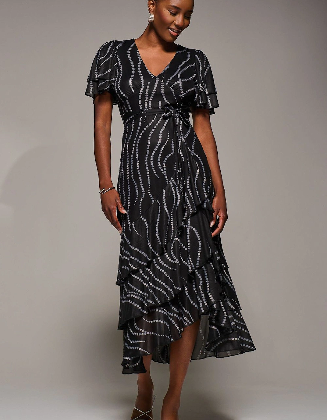 Angel Sleeve Ruffle Hem Mesh Midaxi Dress, 2 of 1