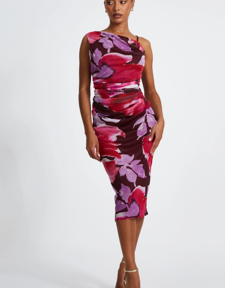 Red Floral Midi Dress