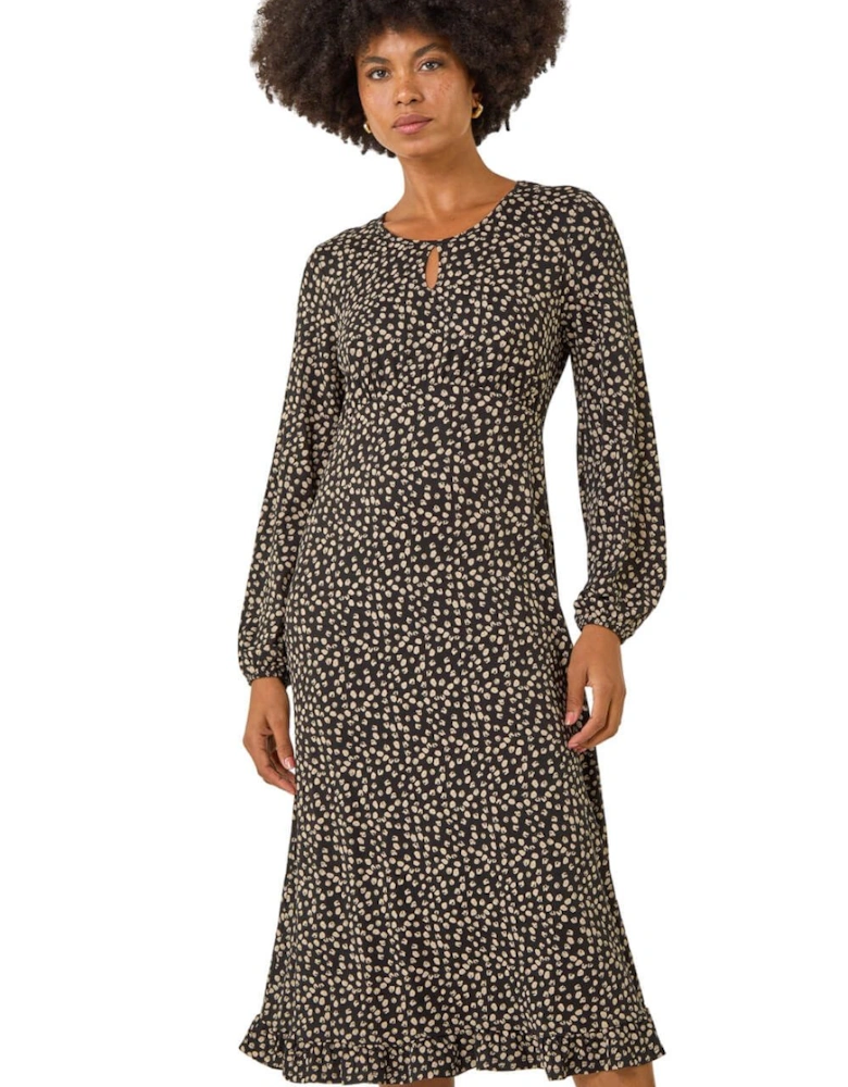 Spot Print Keyhole Midi Dress