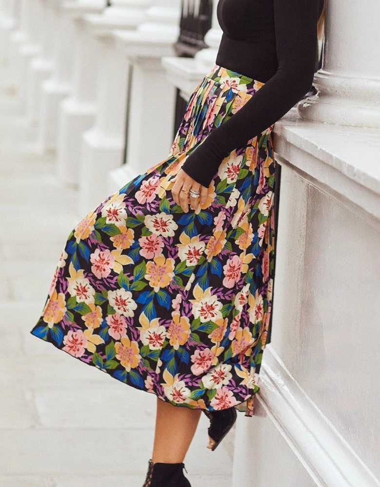 Floral Pleated Midi Skirt