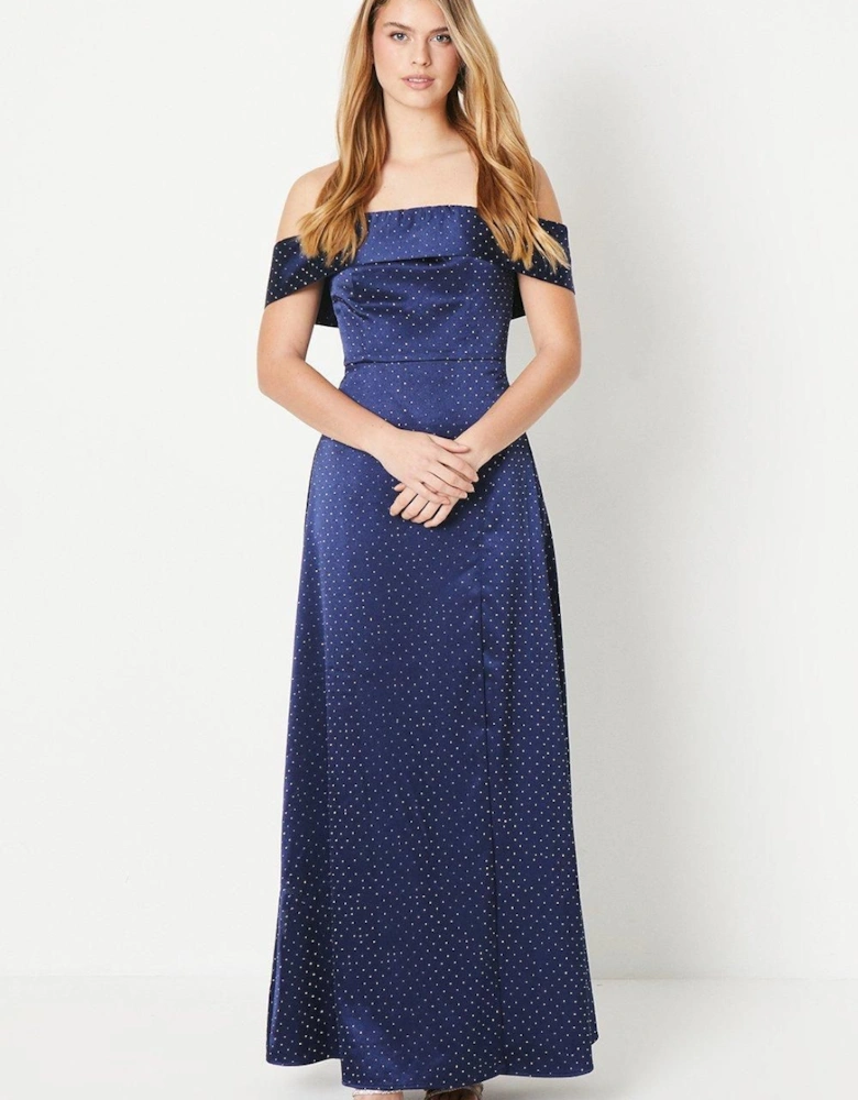 by Coast Bardot Satin Diamante Prom Dress