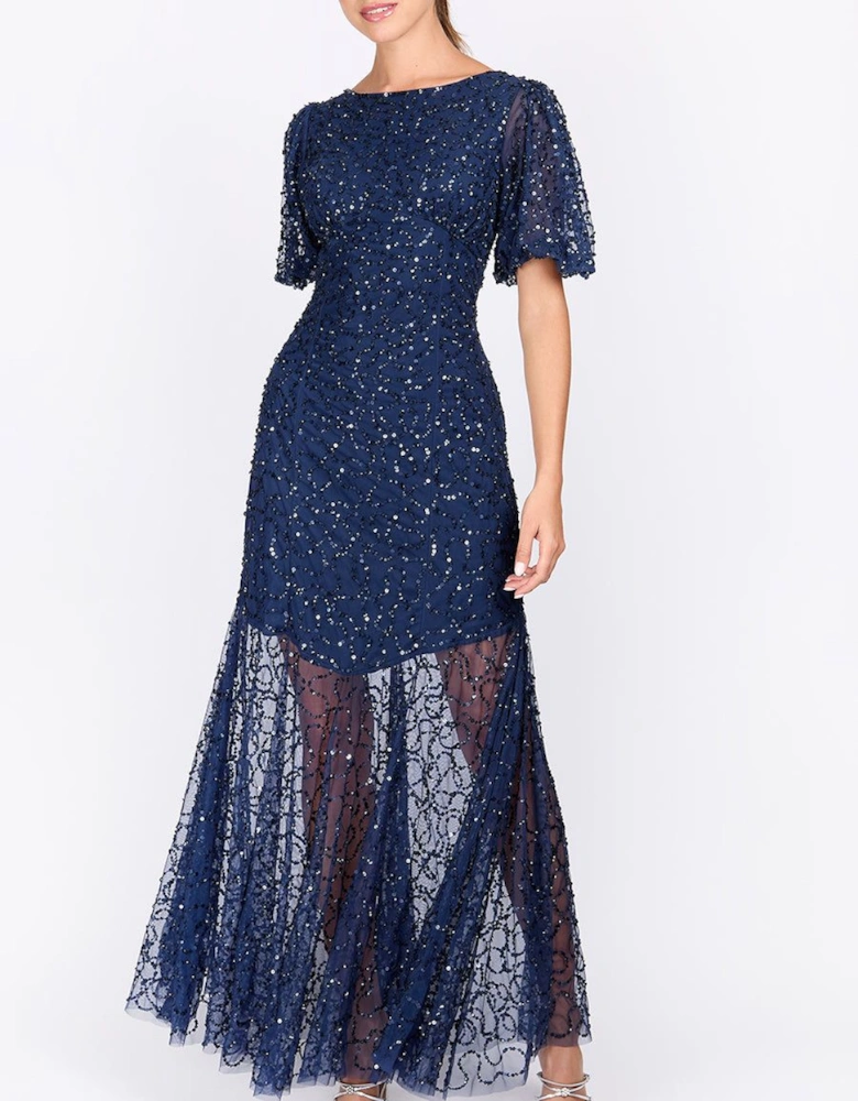 Navy Embellished Maxi Dress