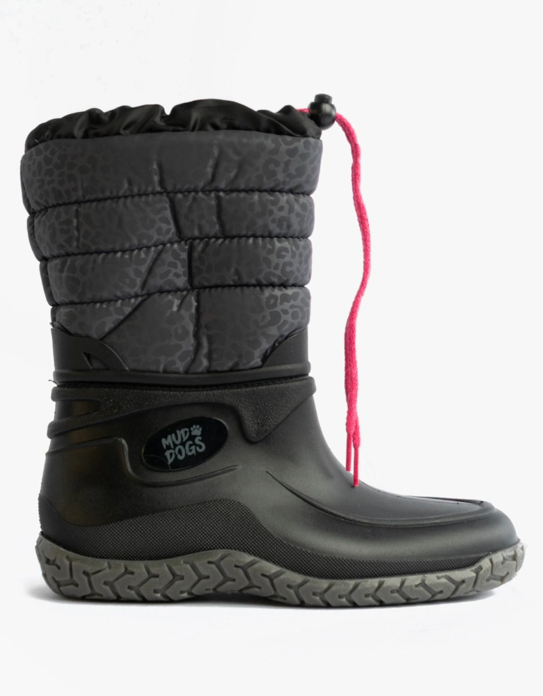 NORDIC Womens Warm Lined Boots Black/Pink Leopard