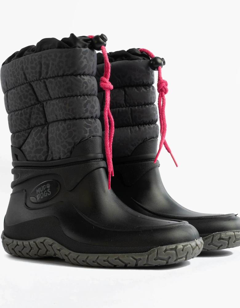 NORDIC Womens Warm Lined Boots Black/Pink Leopard