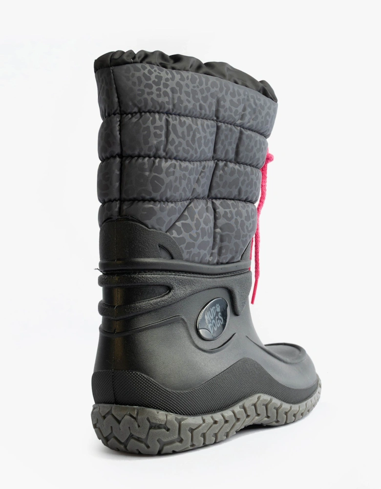 NORDIC Womens Warm Lined Boots Black/Pink Leopard