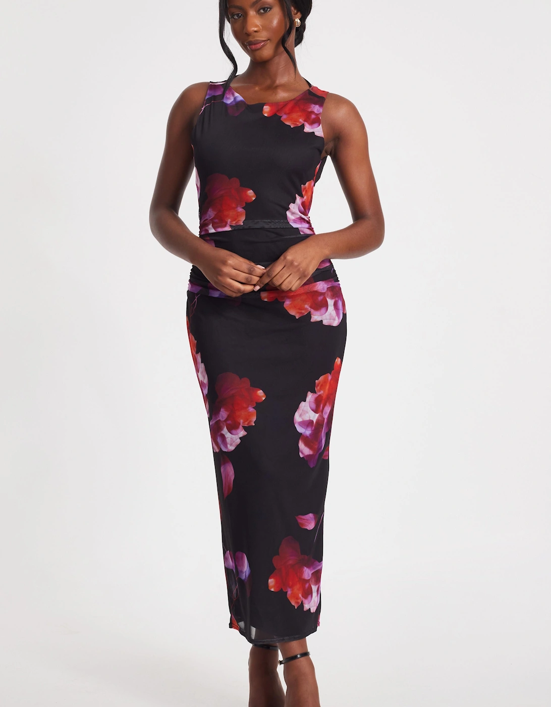 Black Mesh Floral Midaxi Dress, 2 of 1