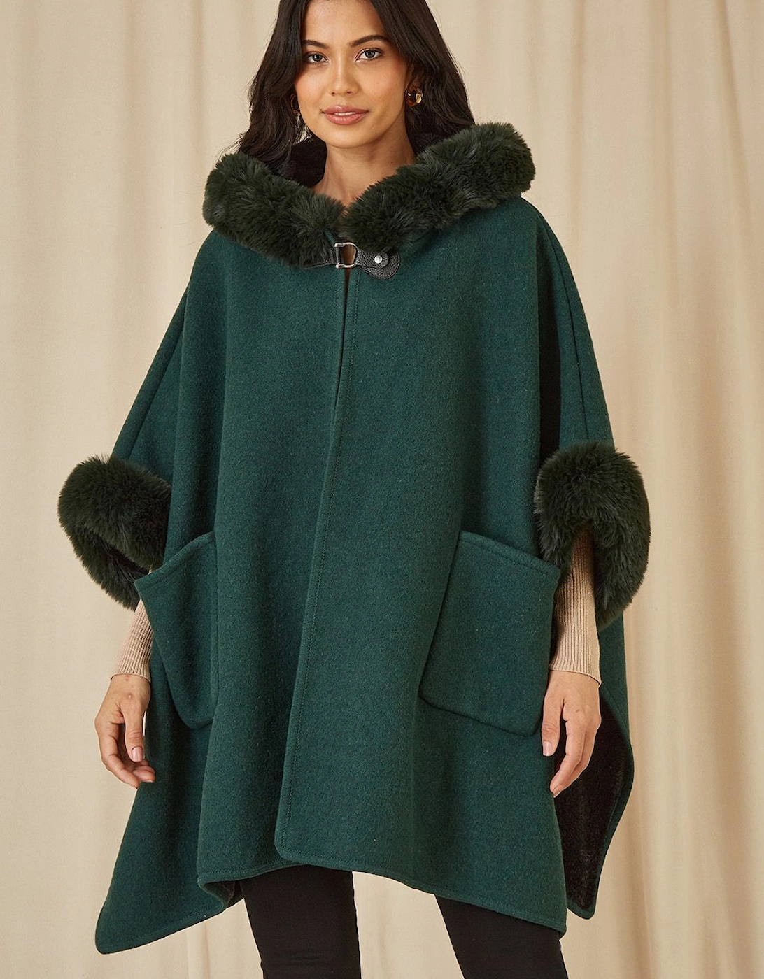 Green Cape With Luxe Fur Trim And Lining, 2 of 1