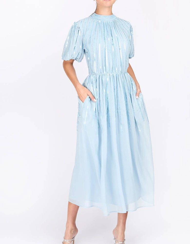 Blue Embellished Midaxi Dress