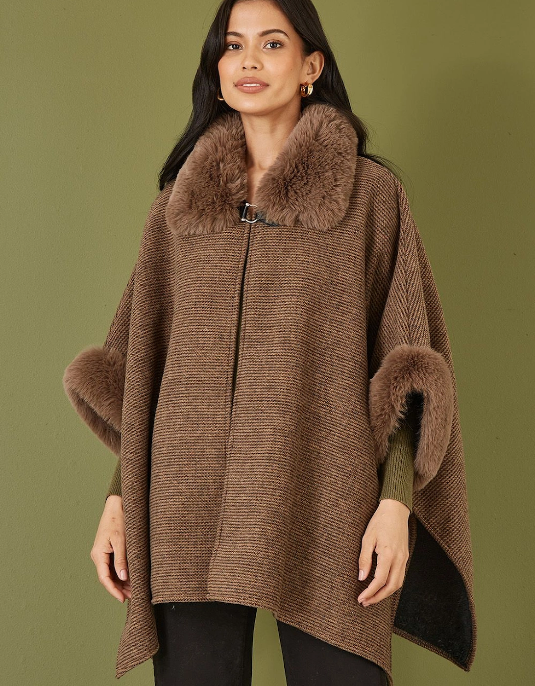 Brown Cape With Luxe Fur Trim And Lining, 2 of 1