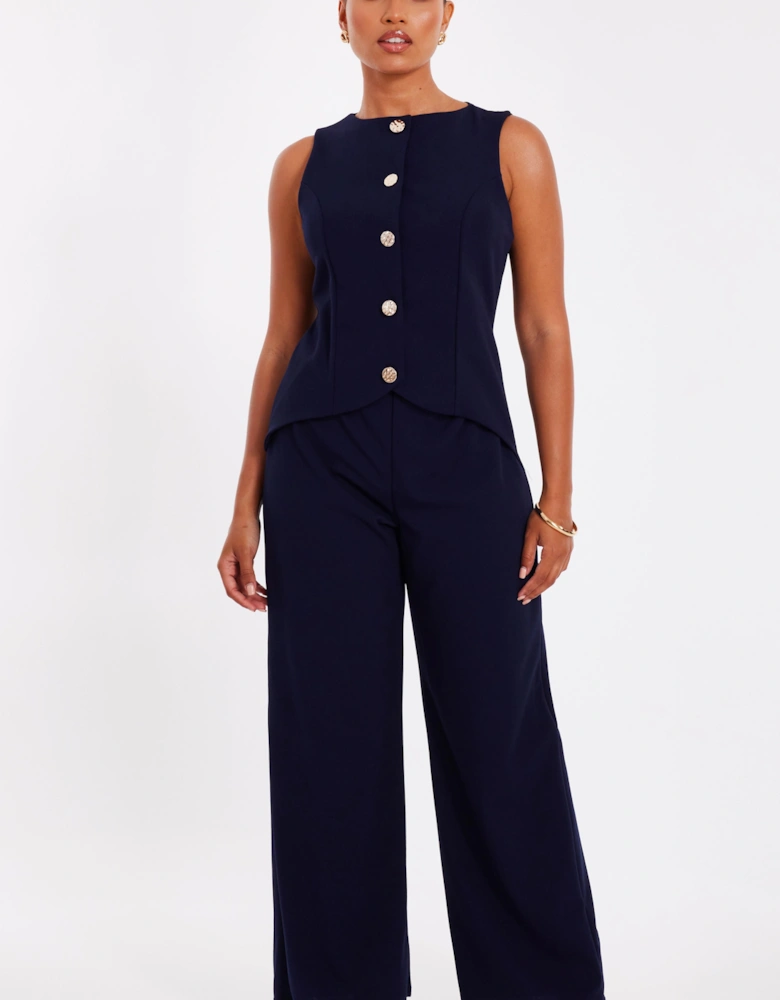 Navy Petite Waistcoat Jumpsuit