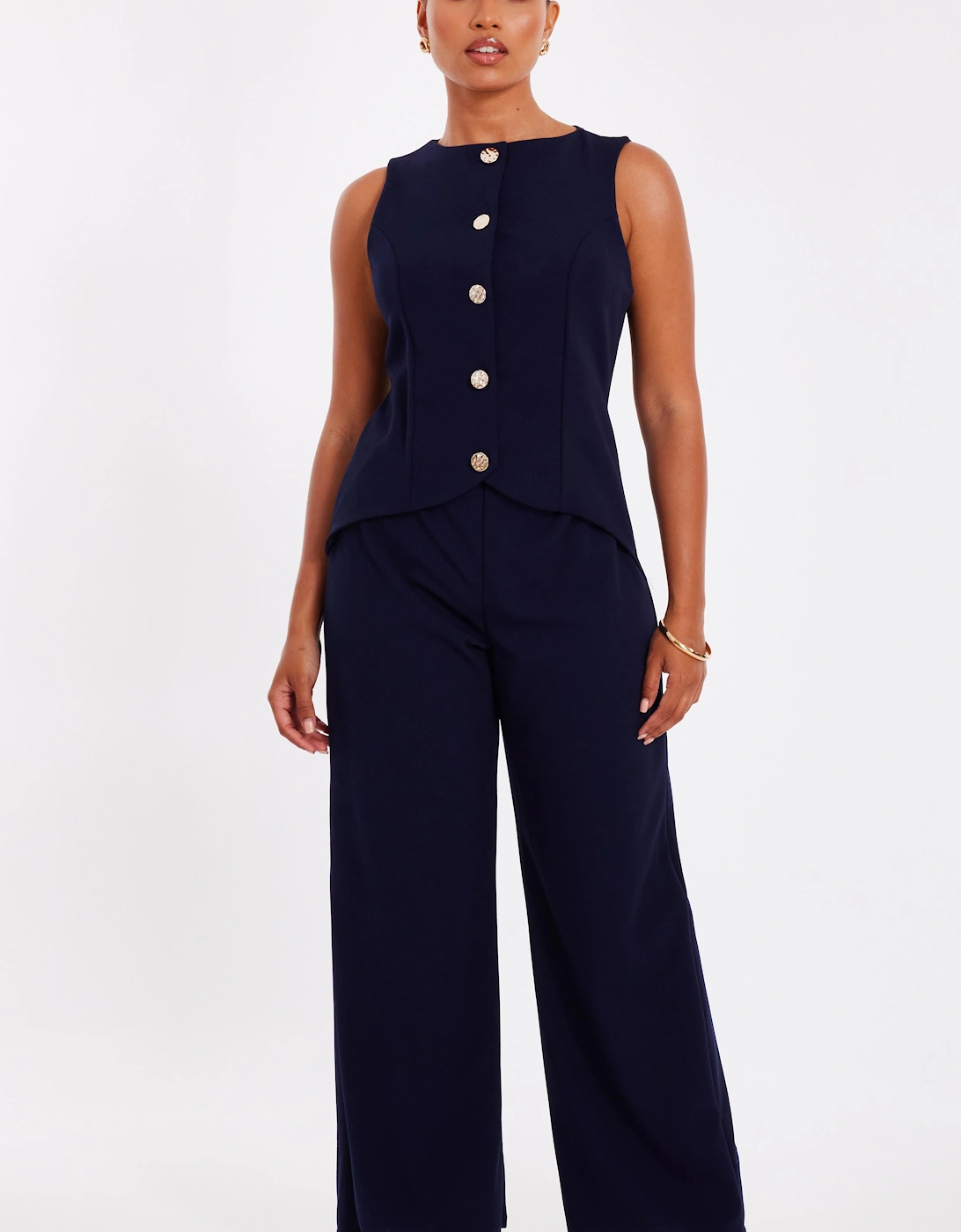 Navy Petite Waistcoat Jumpsuit, 2 of 1