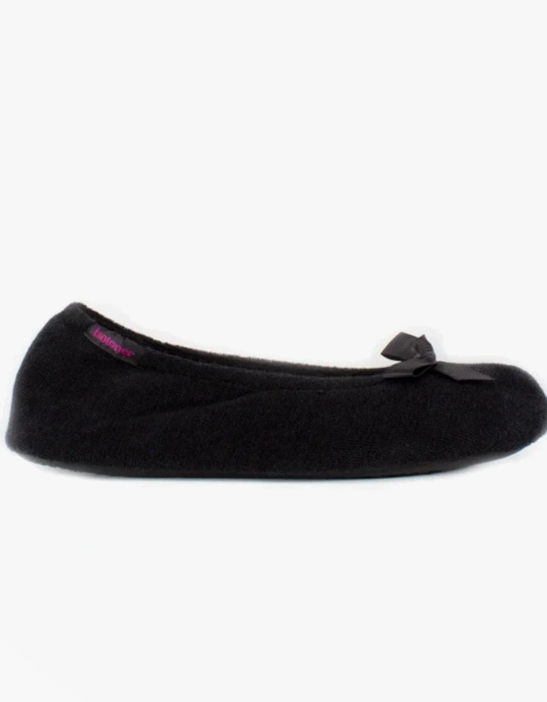 Isotoner STRETCH TERRY BOW Womens Ballerina Slippers Black