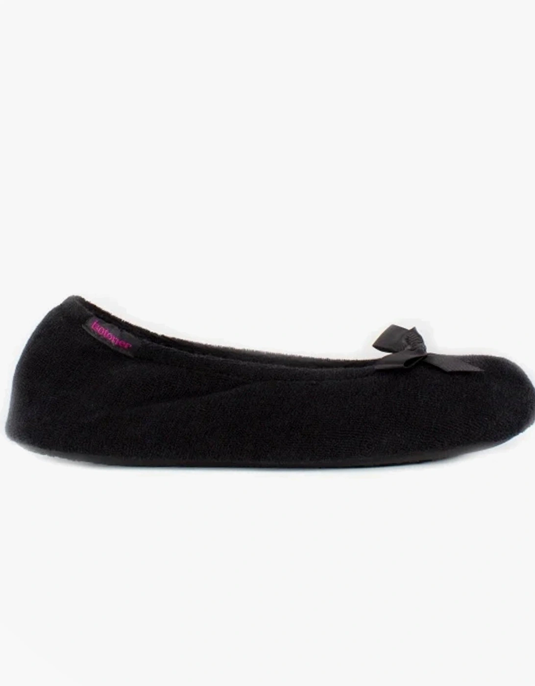 Isotoner STRETCH TERRY BOW Womens Ballerina Slippers Black, 7 of 6