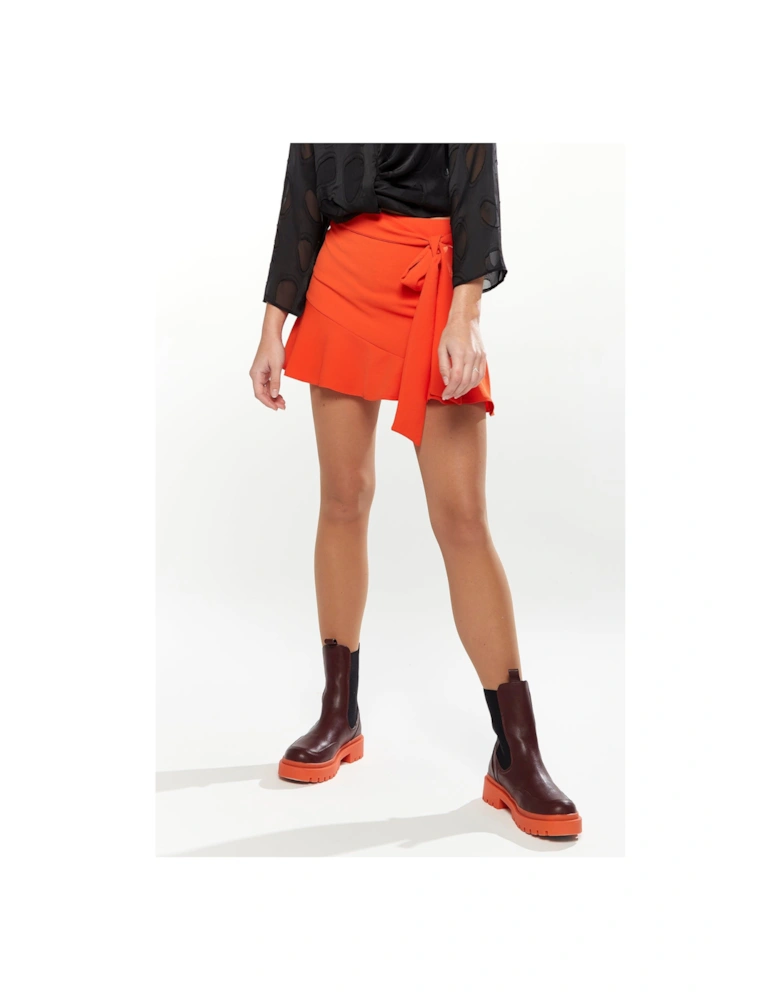 Skort With Side Tie&Frill Detail Orange