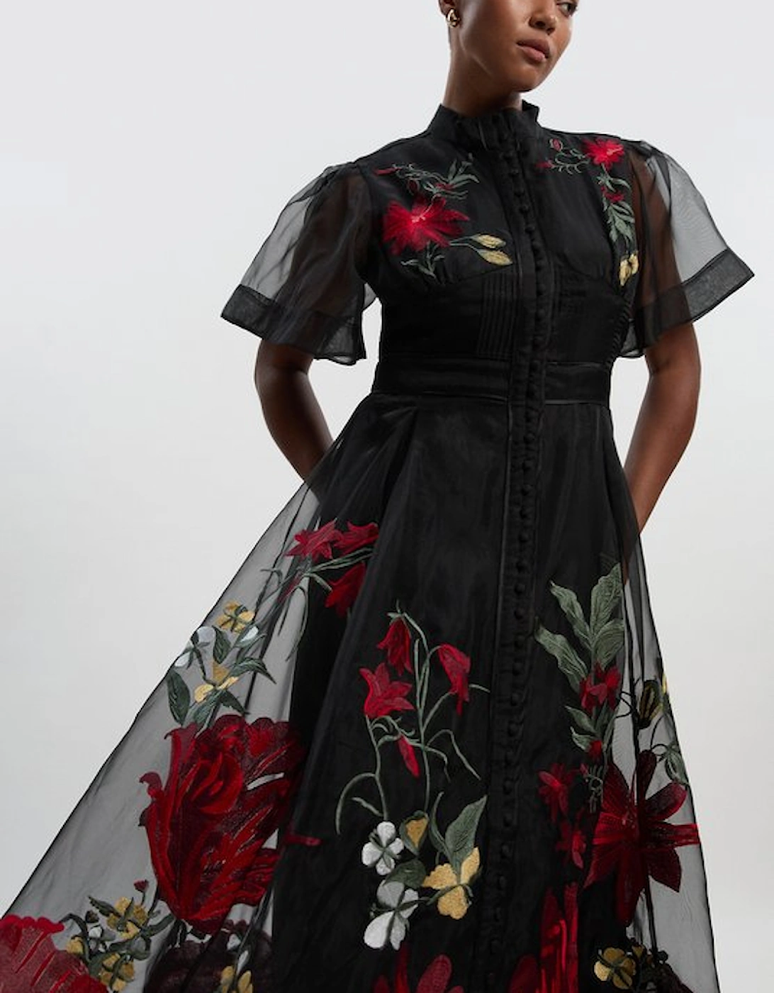 Plus Size Botanical Embroidery Organdie Midi Dress, 2 of 1