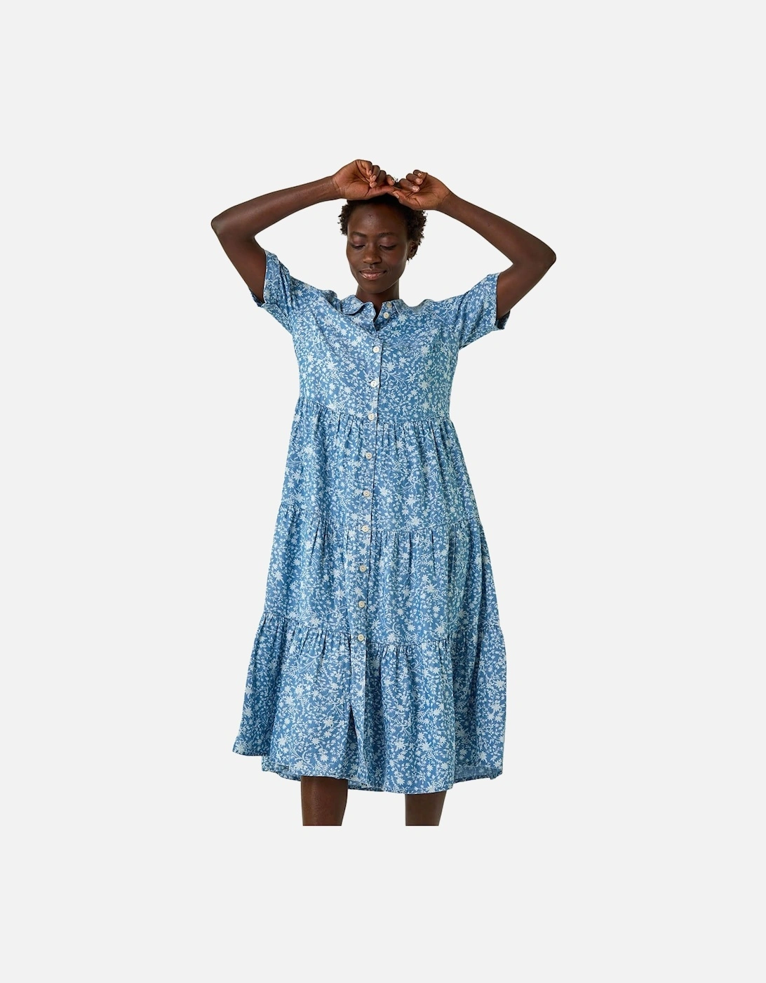 Floral Print Denim Smock Dress, 2 of 1
