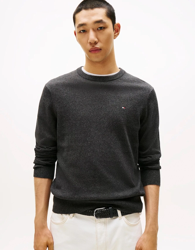 Organic Cotton Cashmere Mens Crew Sweater - Dark Grey Heather