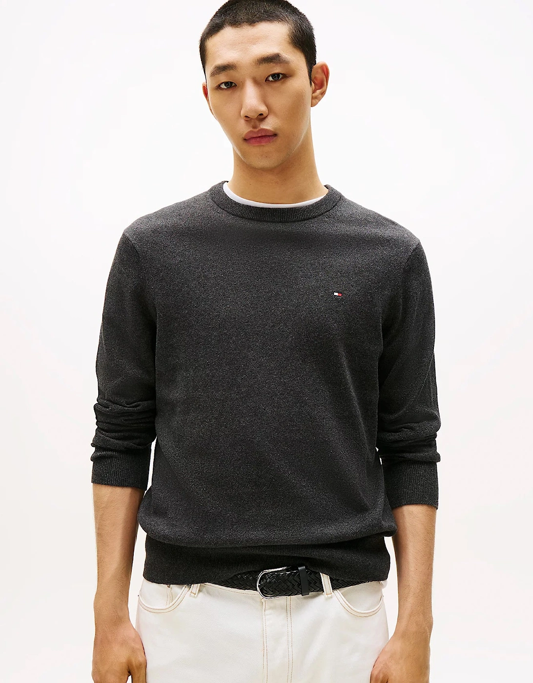 Men's Tommy Hilfiger Organic Cotton Cashmere Mens Crew Sweater - Dark Grey Heather - Size: 40