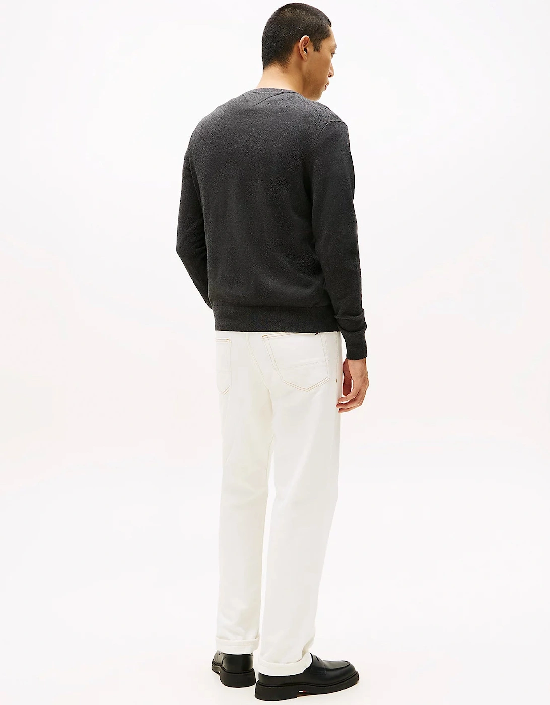 Organic Cotton Cashmere Mens Crew Sweater - Dark Grey Heather