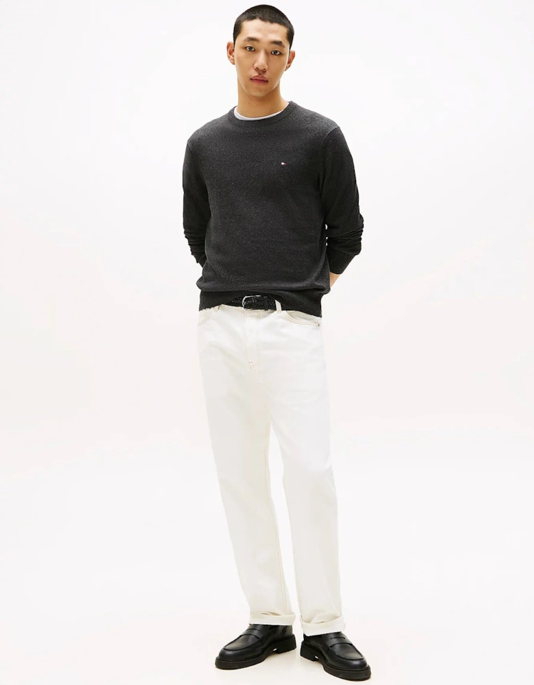 Organic Cotton Cashmere Mens Crew Sweater - Dark Grey Heather
