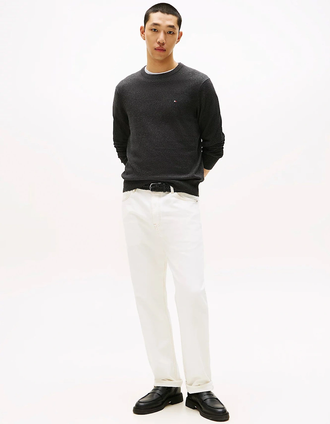 Organic Cotton Cashmere Mens Crew Sweater - Dark Grey Heather