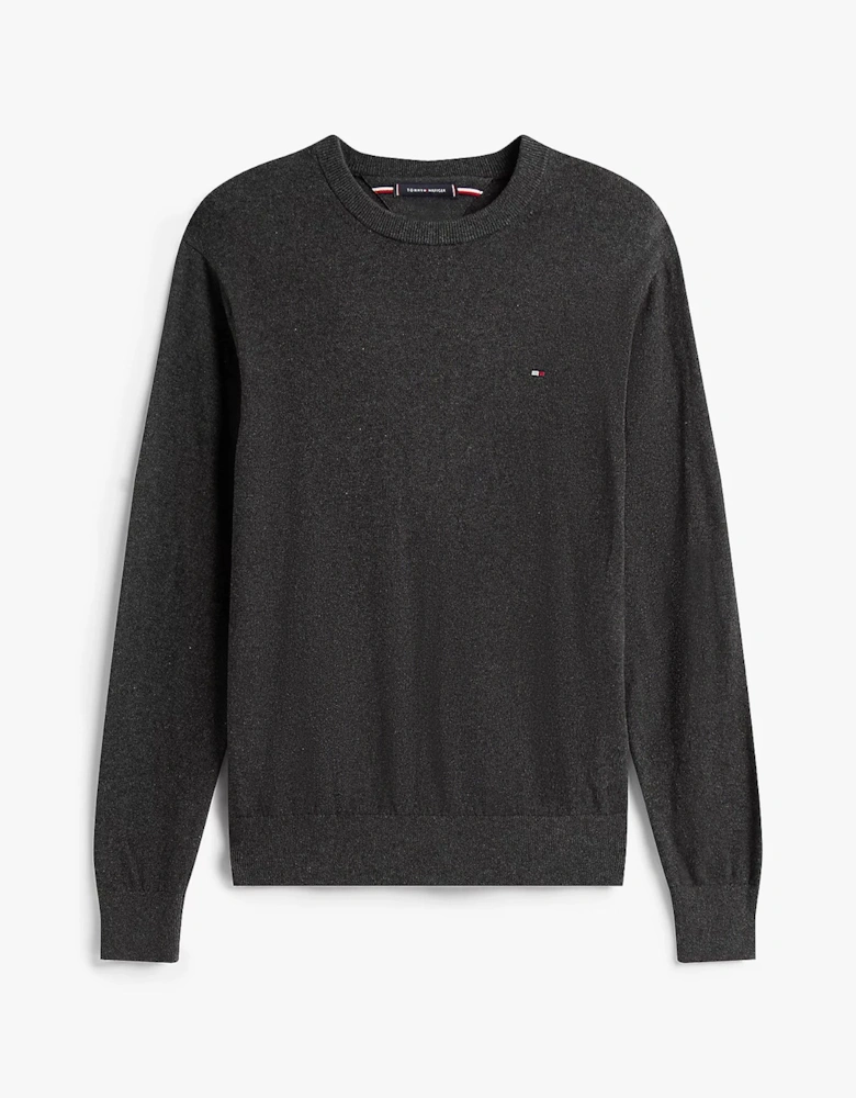 Organic Cotton Cashmere Mens Crew Sweater - Dark Grey Heather