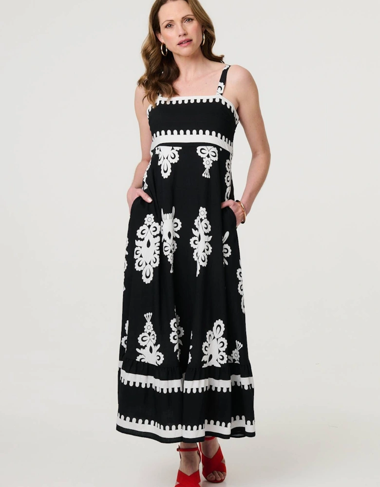 Ikat Print Sleeveless A-Line Maxi Dress