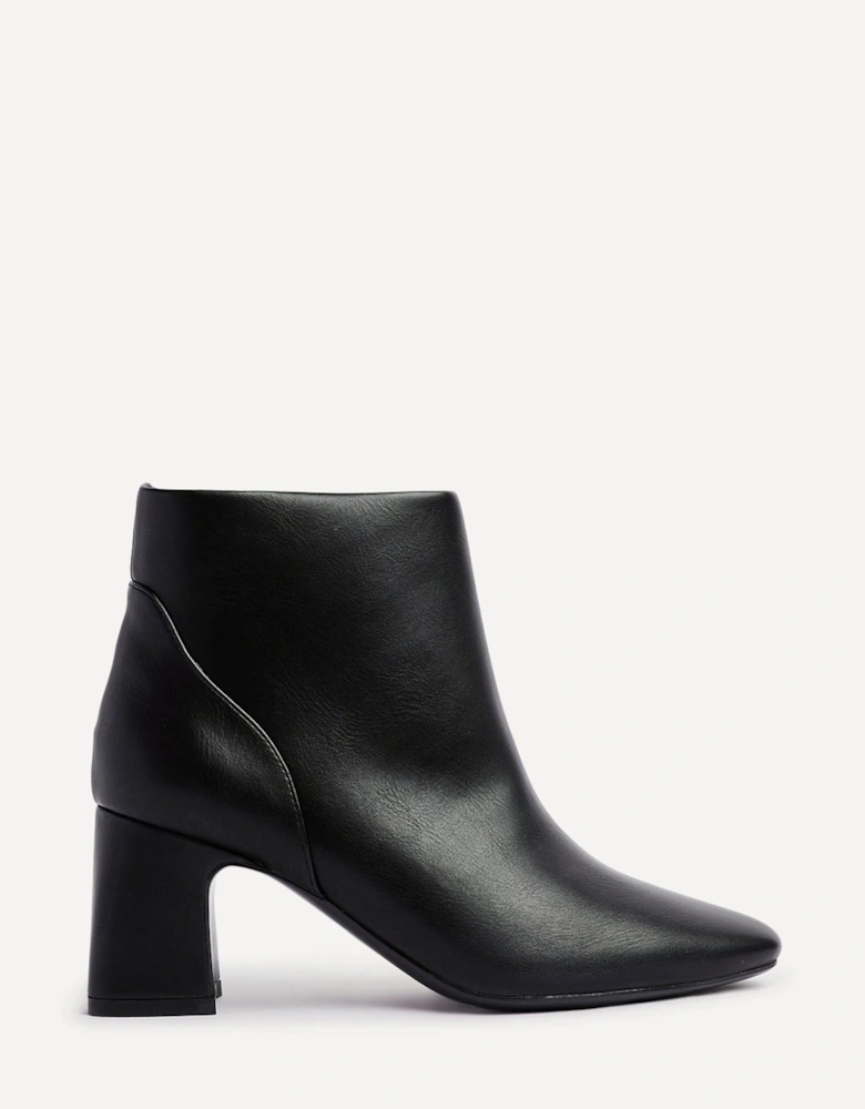 Cove Black Faux Leather Soft Square Toe Block Heel Ankle Boot