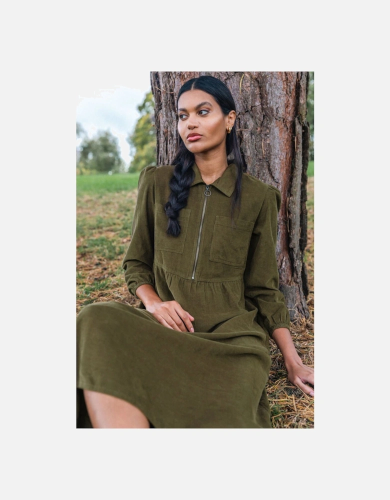 Corduroy Zip Detail Midi Dress