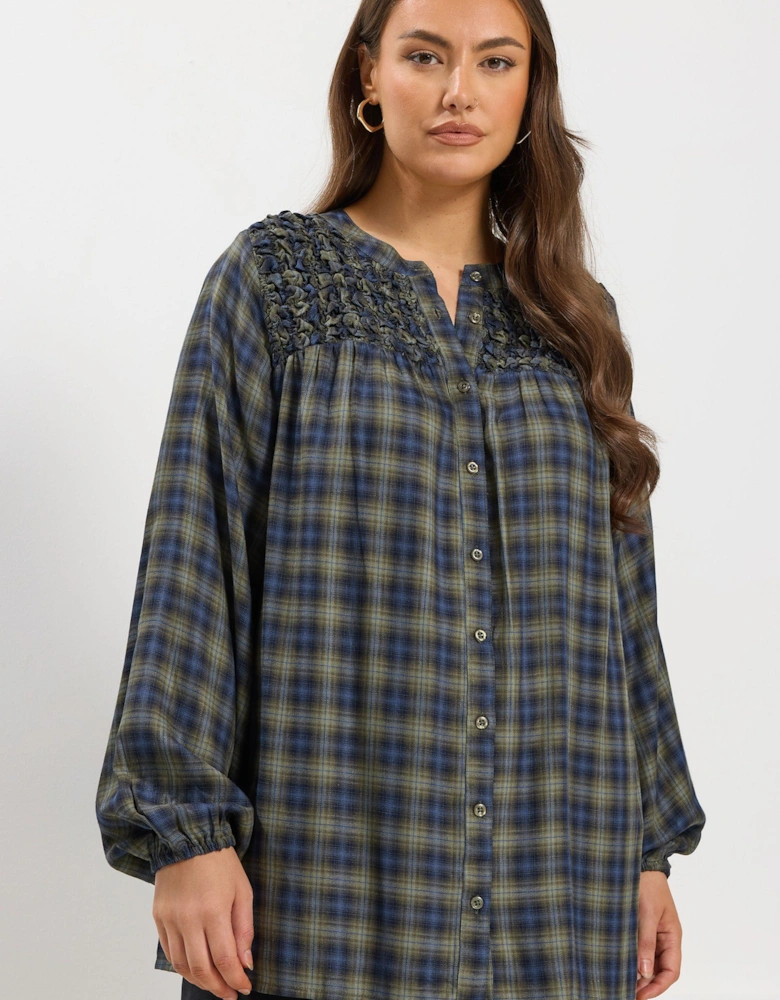 Check Shirred Panel Blouse