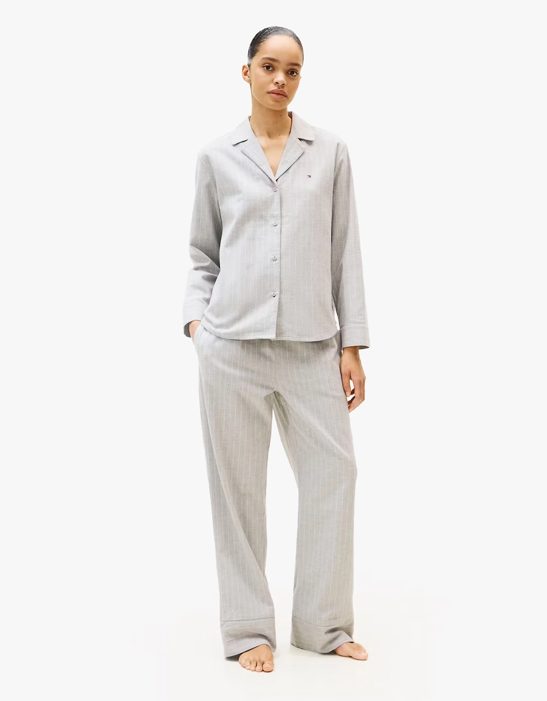 STRIPE FLANNEL SHIRT Womens Set Thin Stripe Light Grey, 7 of 6