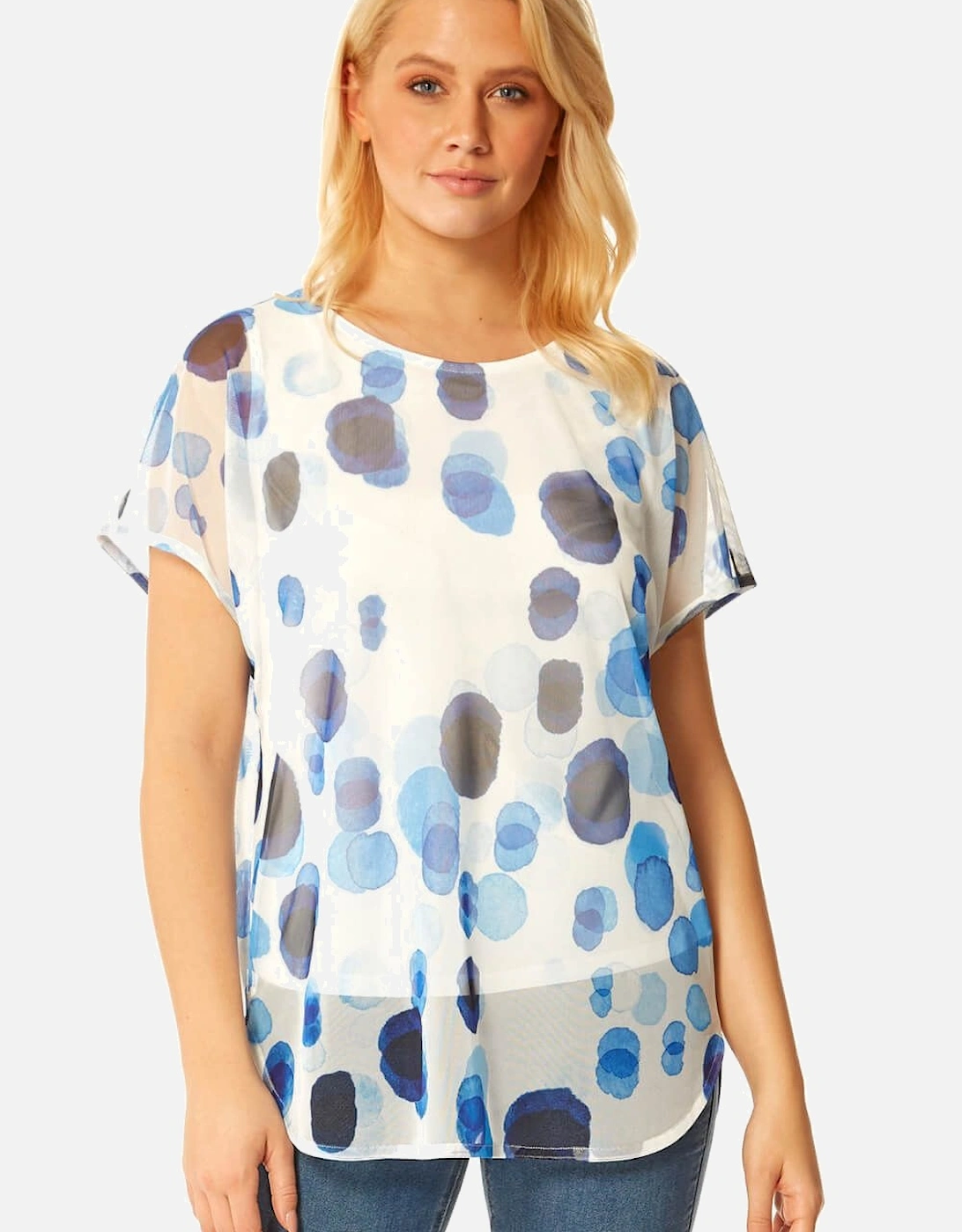 Spot Mesh Chiffon Overlay Top, 2 of 1