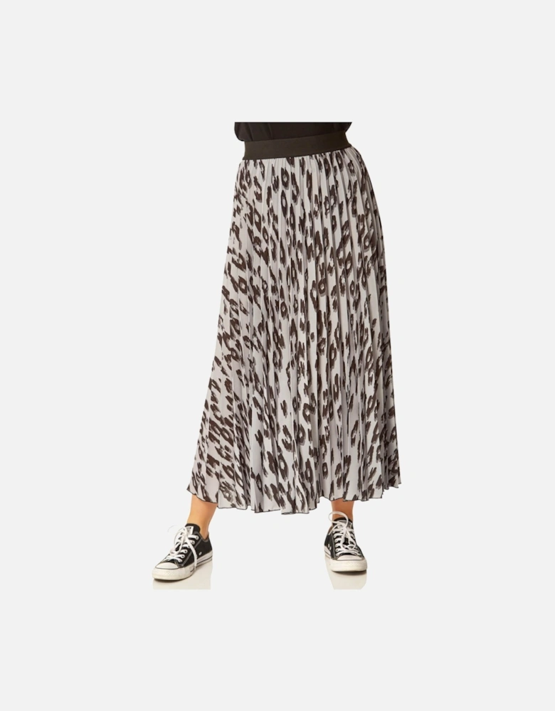 Animal Print Pleated Maxi Skirt