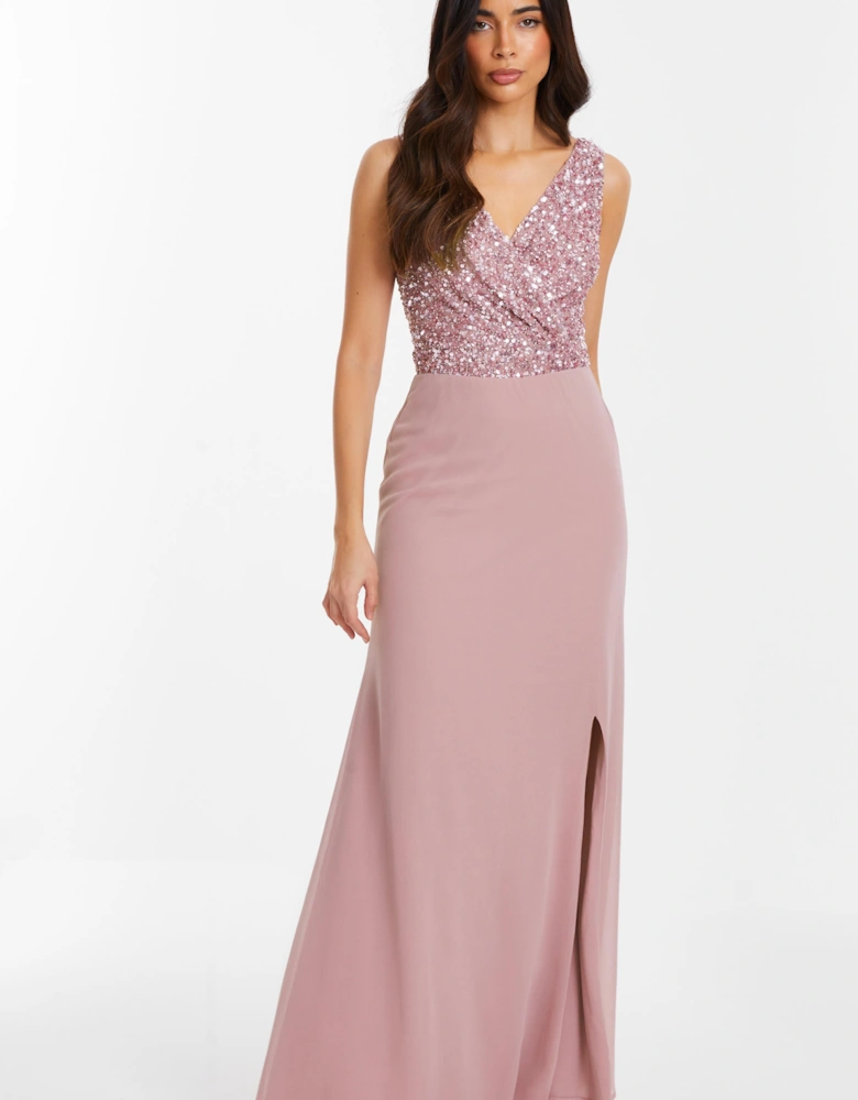 Embellished Chiffon Maxi Dress